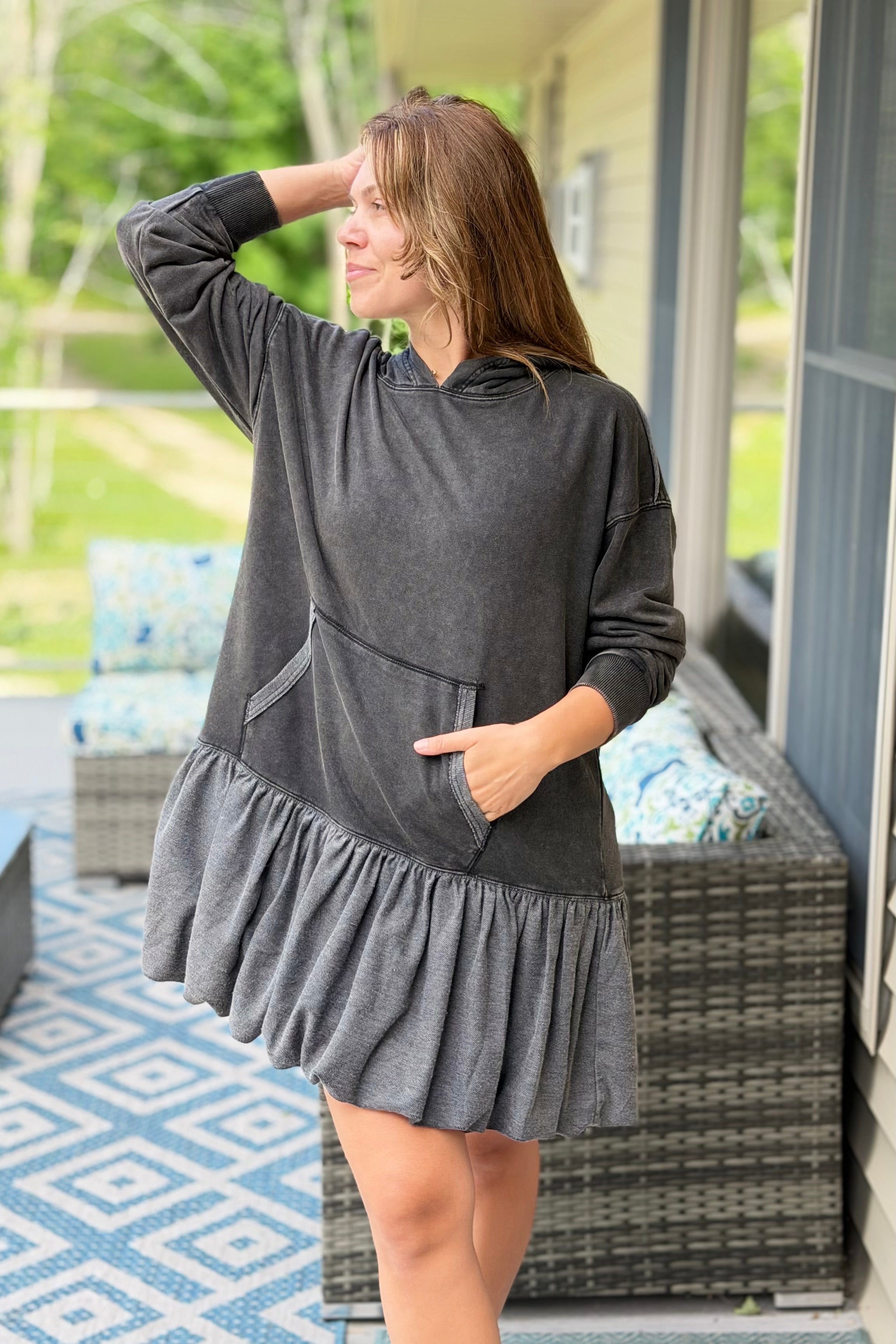 Mineral Washed Bubble Dress - Black