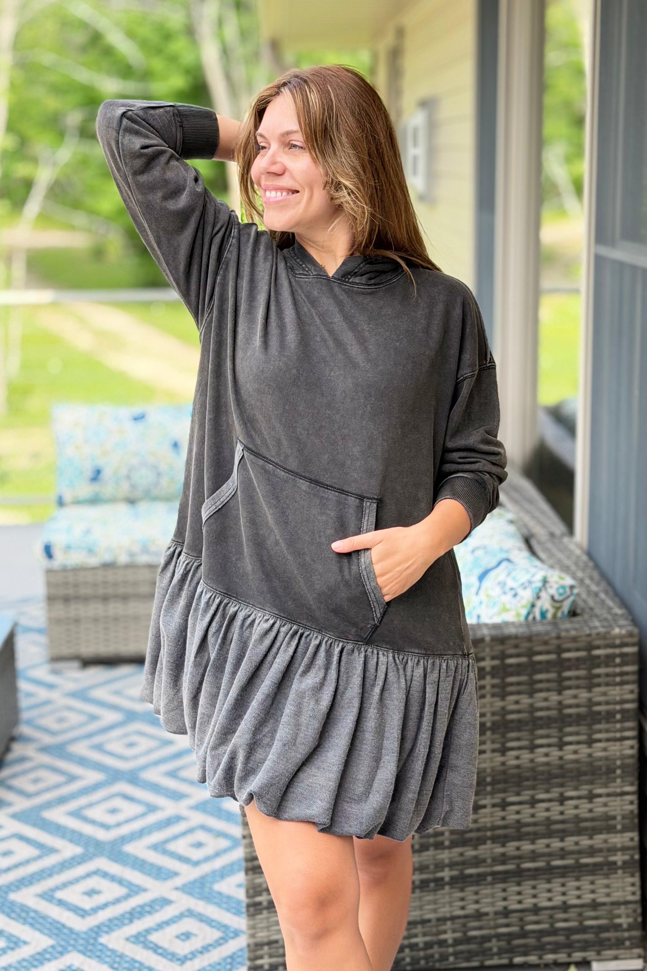 Mineral Washed Bubble Dress - Black