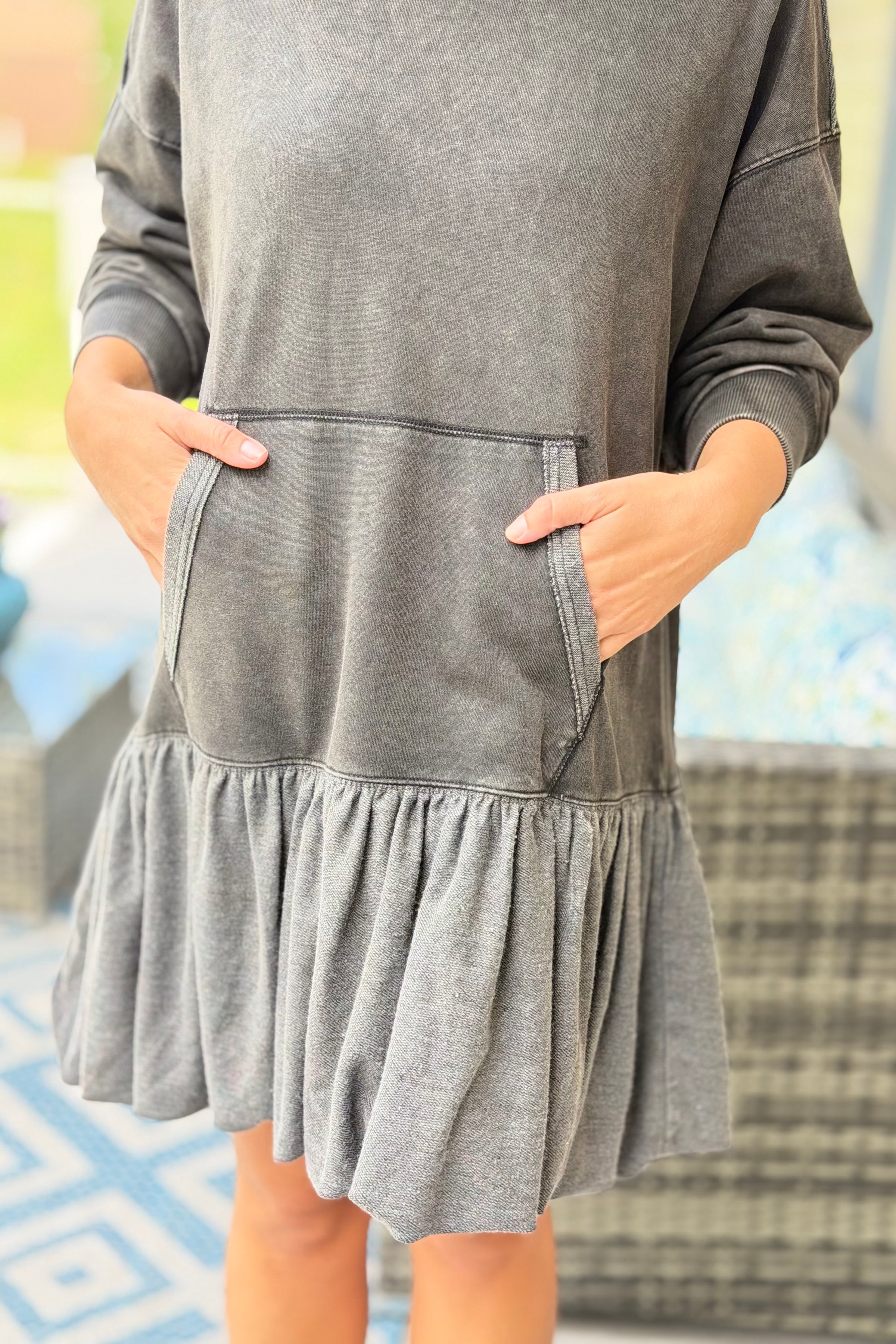 Mineral Washed Bubble Dress - Black