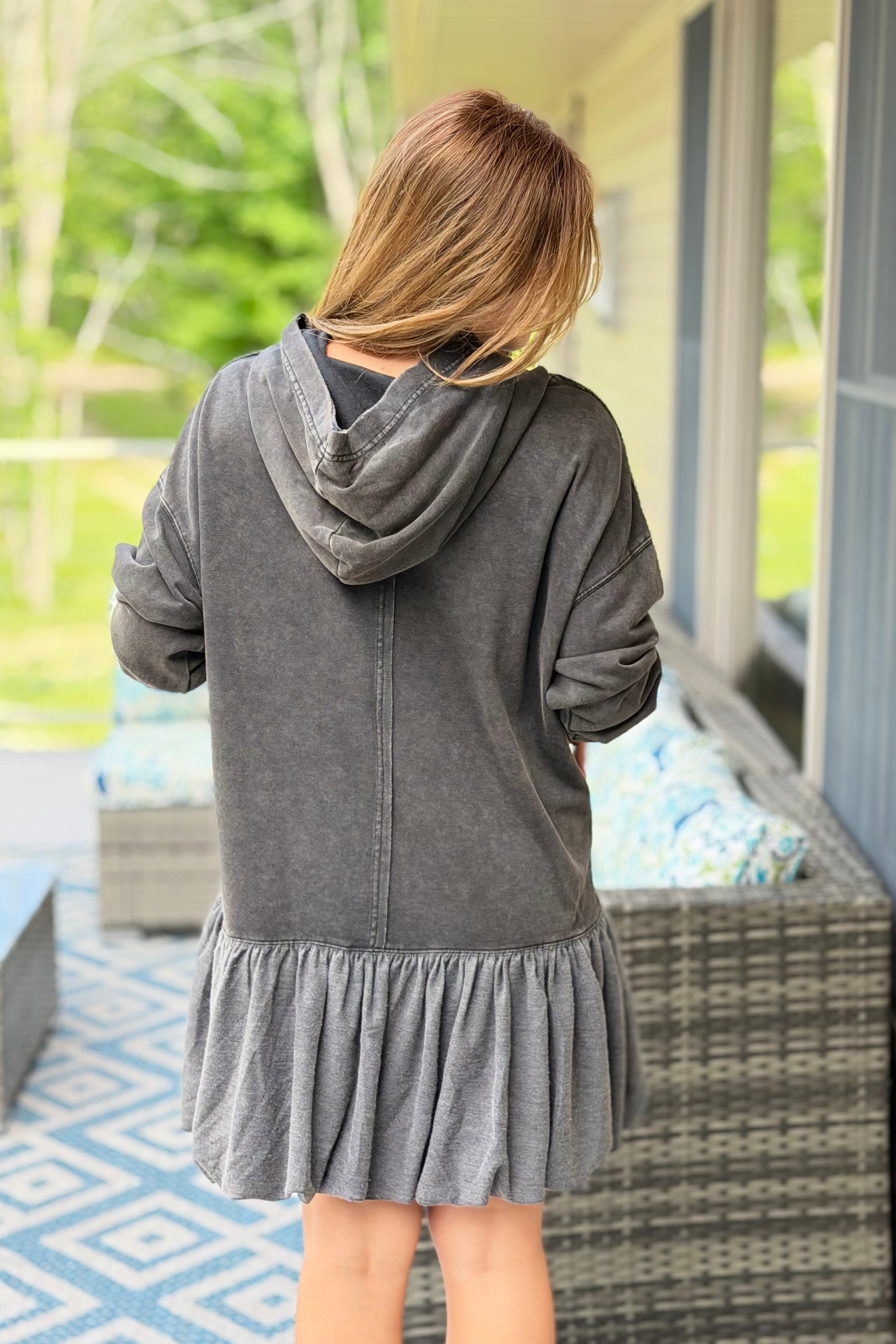 Mineral Washed Bubble Dress - Black