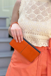 Vegan Leather Wristlet Wallet - Orange