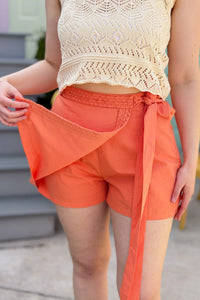 Wrap Braided Trim Tie Skort - Orange