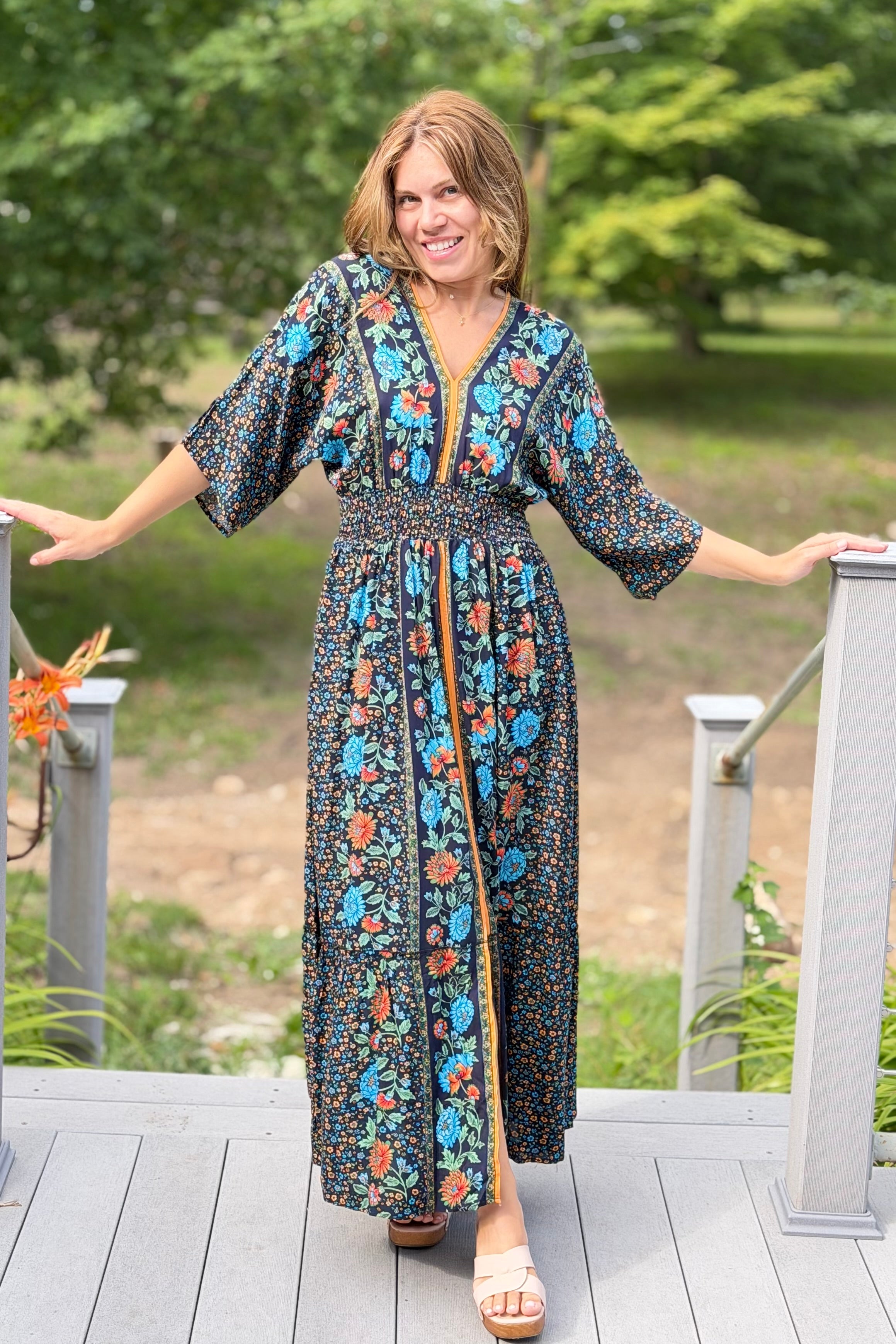 Garden Blossom Maxi Dress - Black