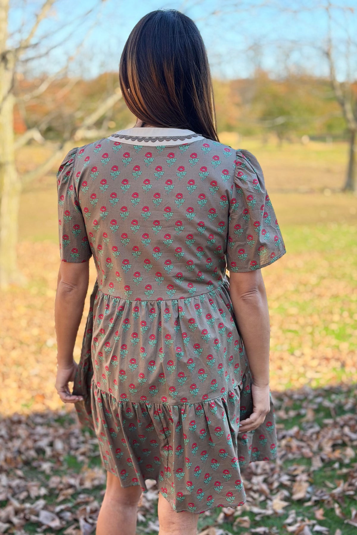 V-Neck Lace Mini Dress - Olive