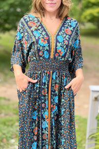 Garden Blossom Maxi Dress - Black