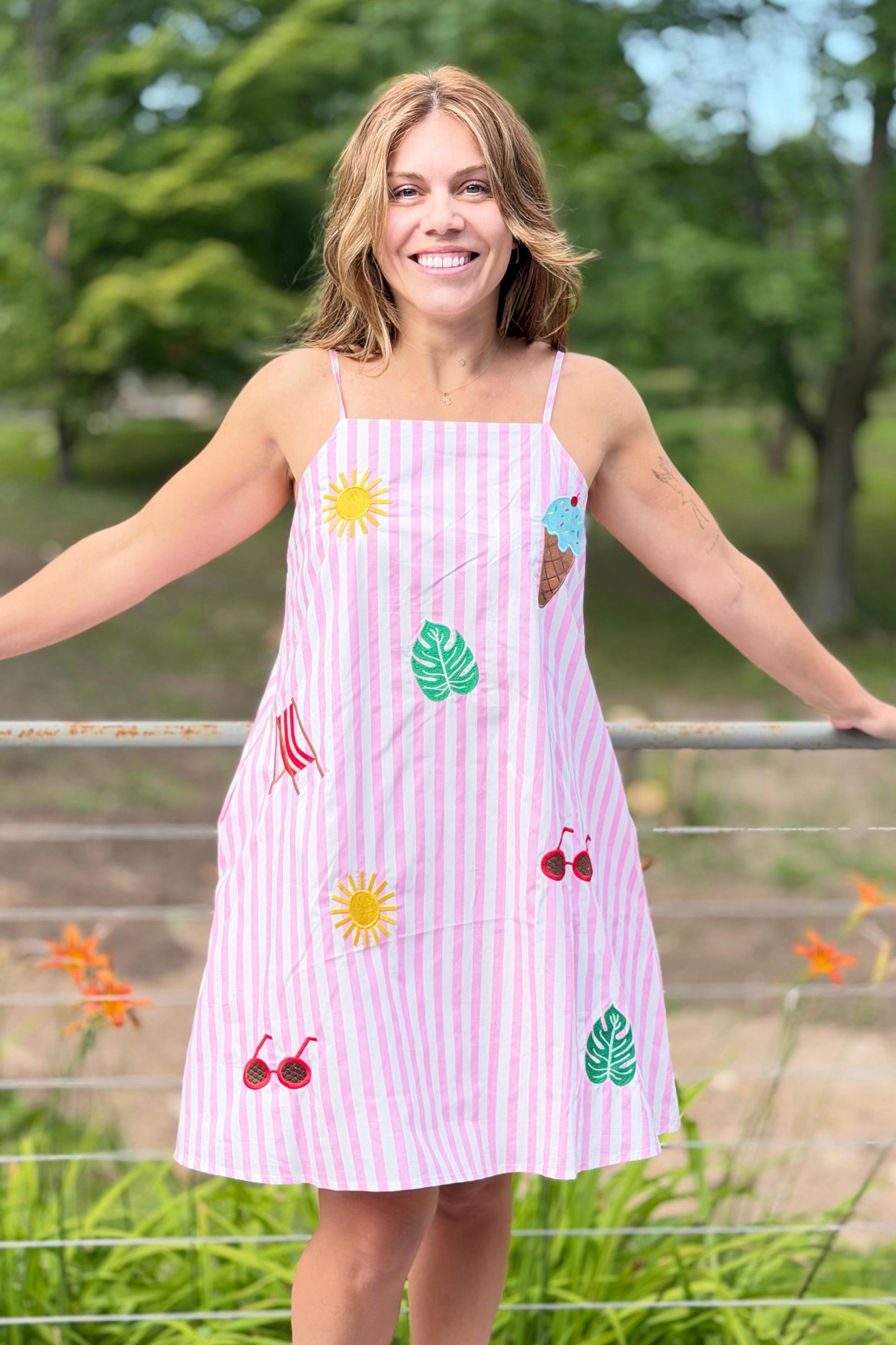 Summer Vibes Embroidery Dress - Pink
