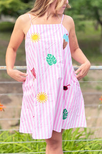 Summer Vibes Embroidery Dress - Pink