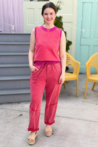 Sleeveless Crewneck Lounge Top - Red