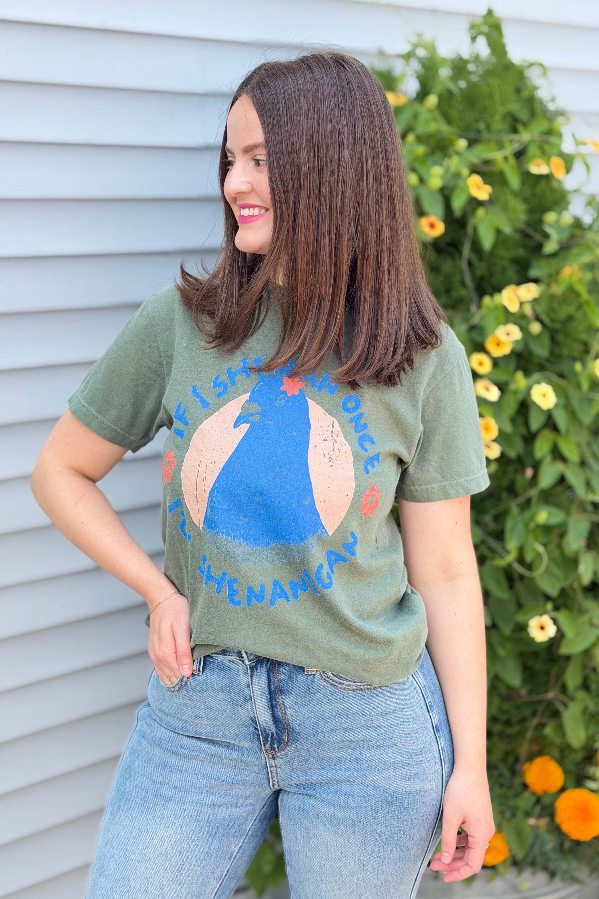 Shenanigan Pigeon T-Shirt - Moss