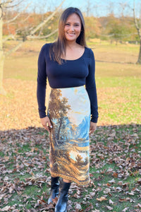 Printed Landscape Pencil Skirt