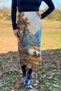 Printed Landscape Pencil Skirt