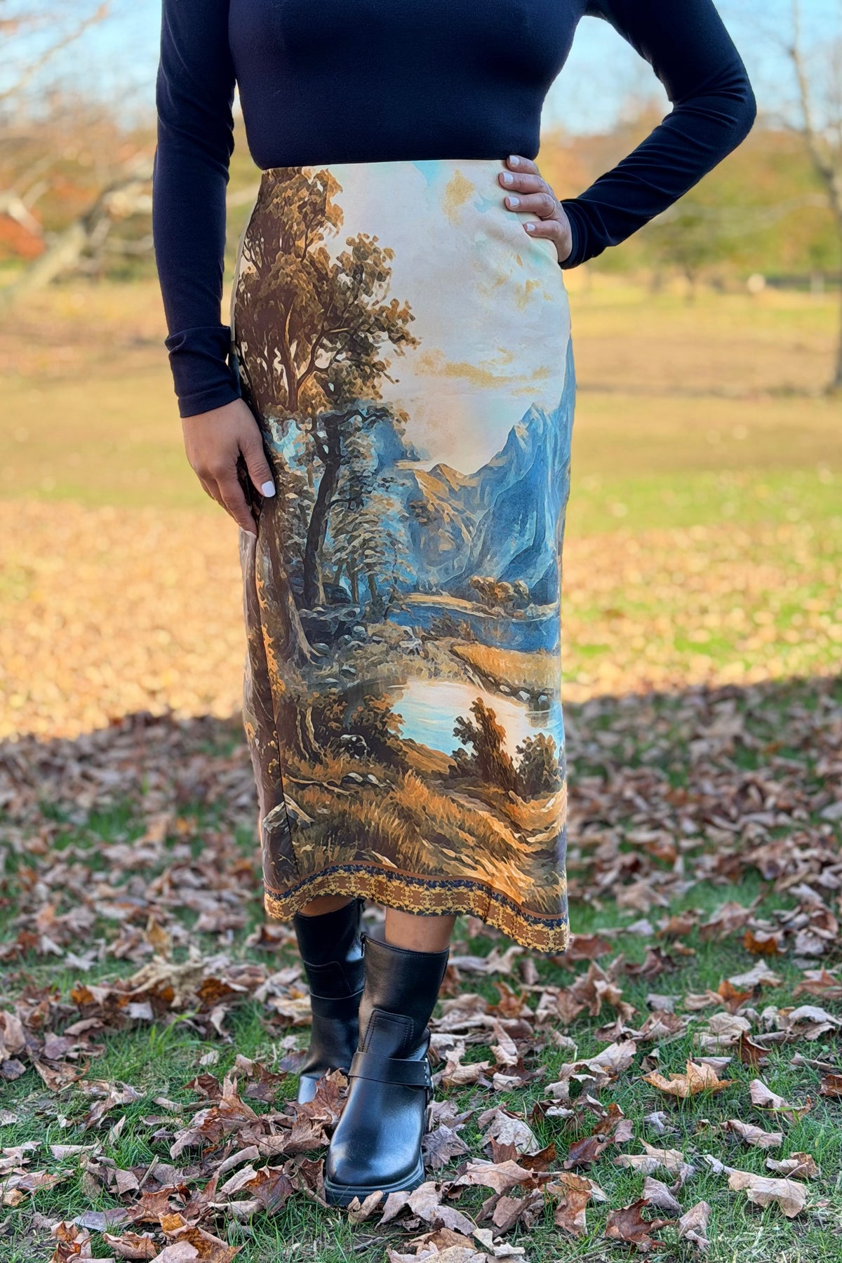 Printed Landscape Pencil Skirt