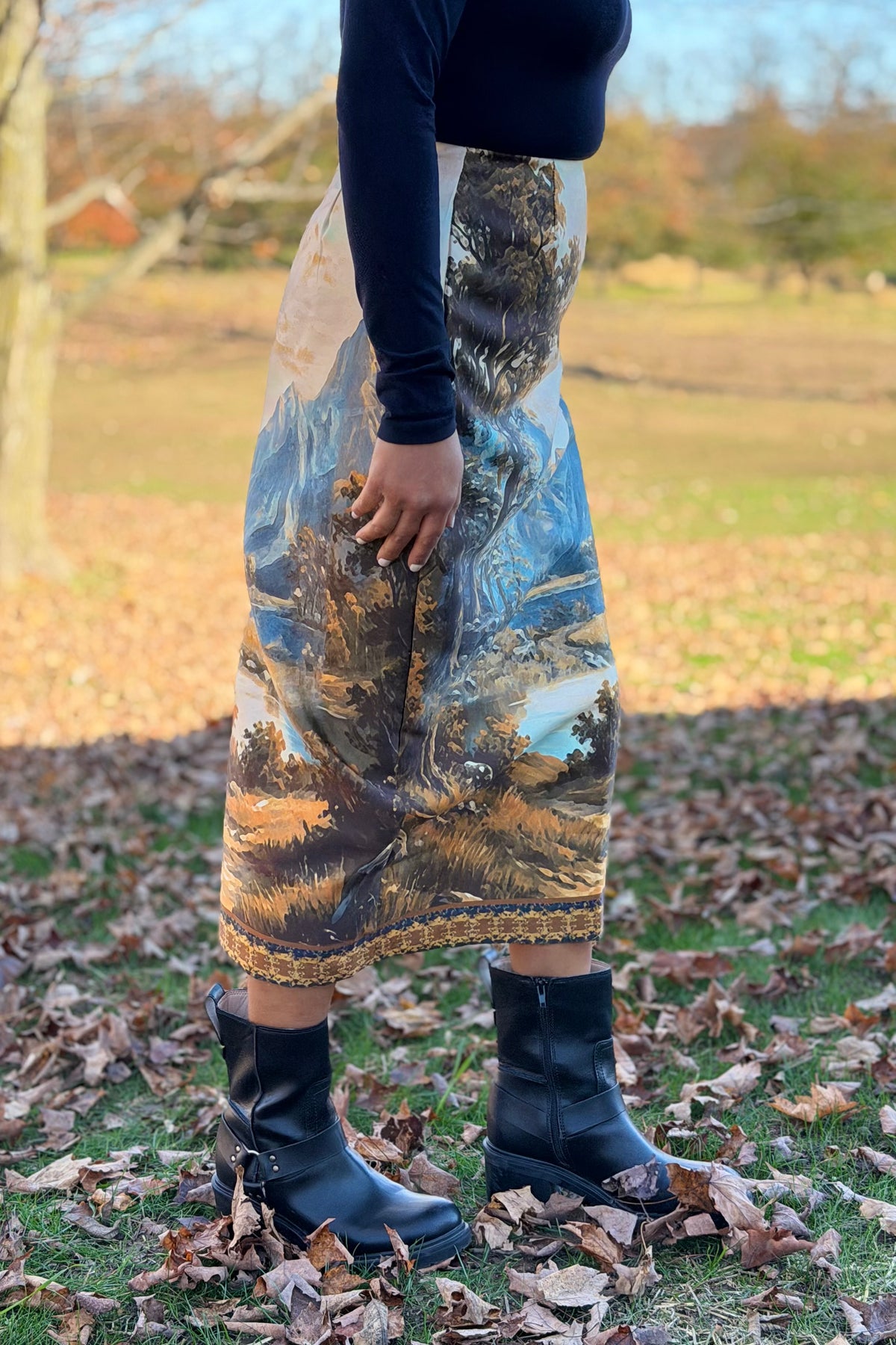 Printed Landscape Pencil Skirt
