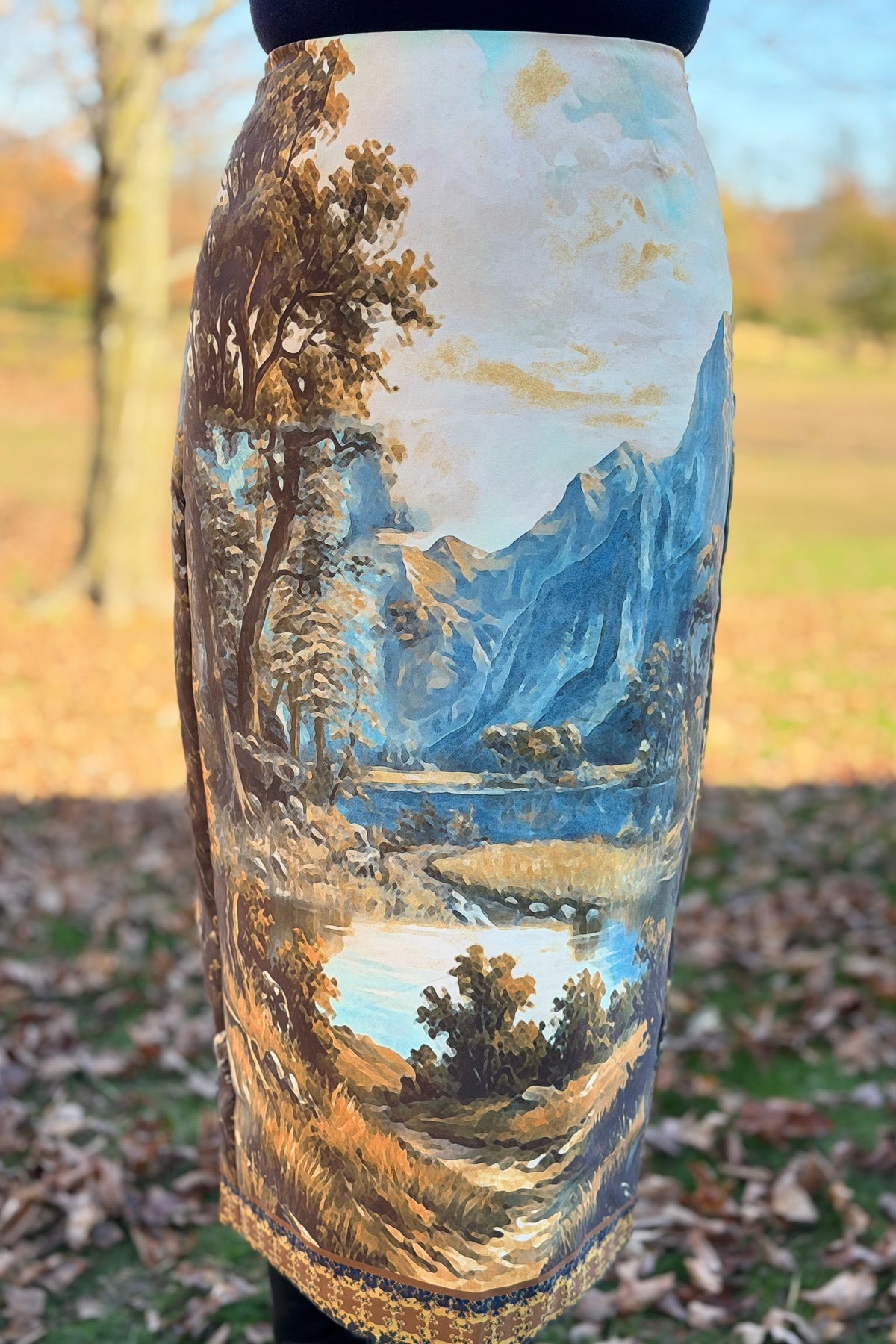 Printed Landscape Pencil Skirt
