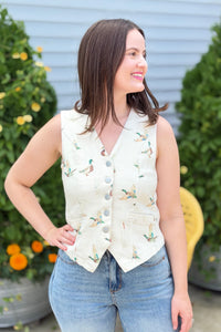 Mallard Cotton Button Down Vest - Ivory