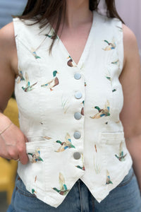 Mallard Cotton Button Down Vest - Ivory