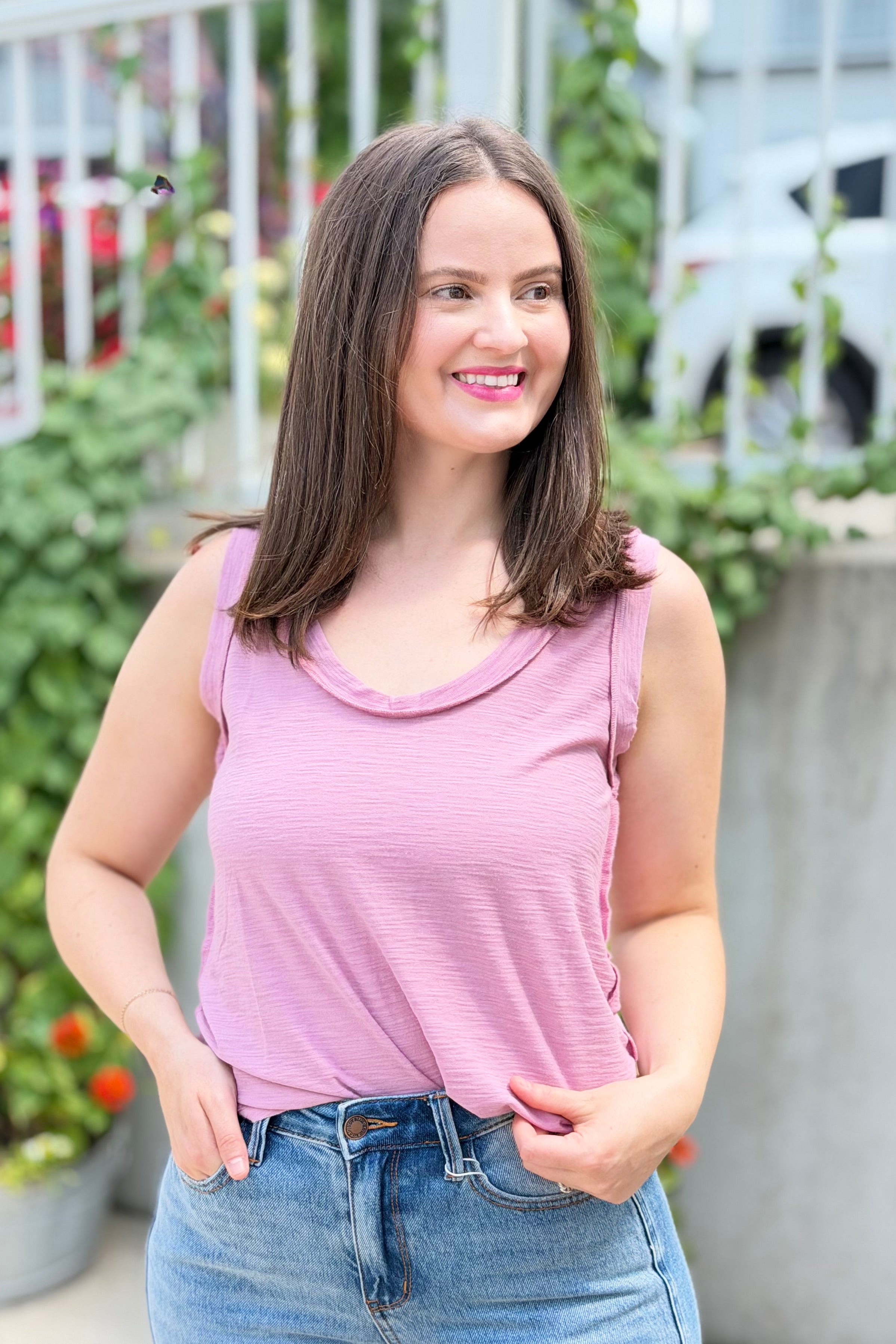 Raw Edge Detail Tank Top - Rose