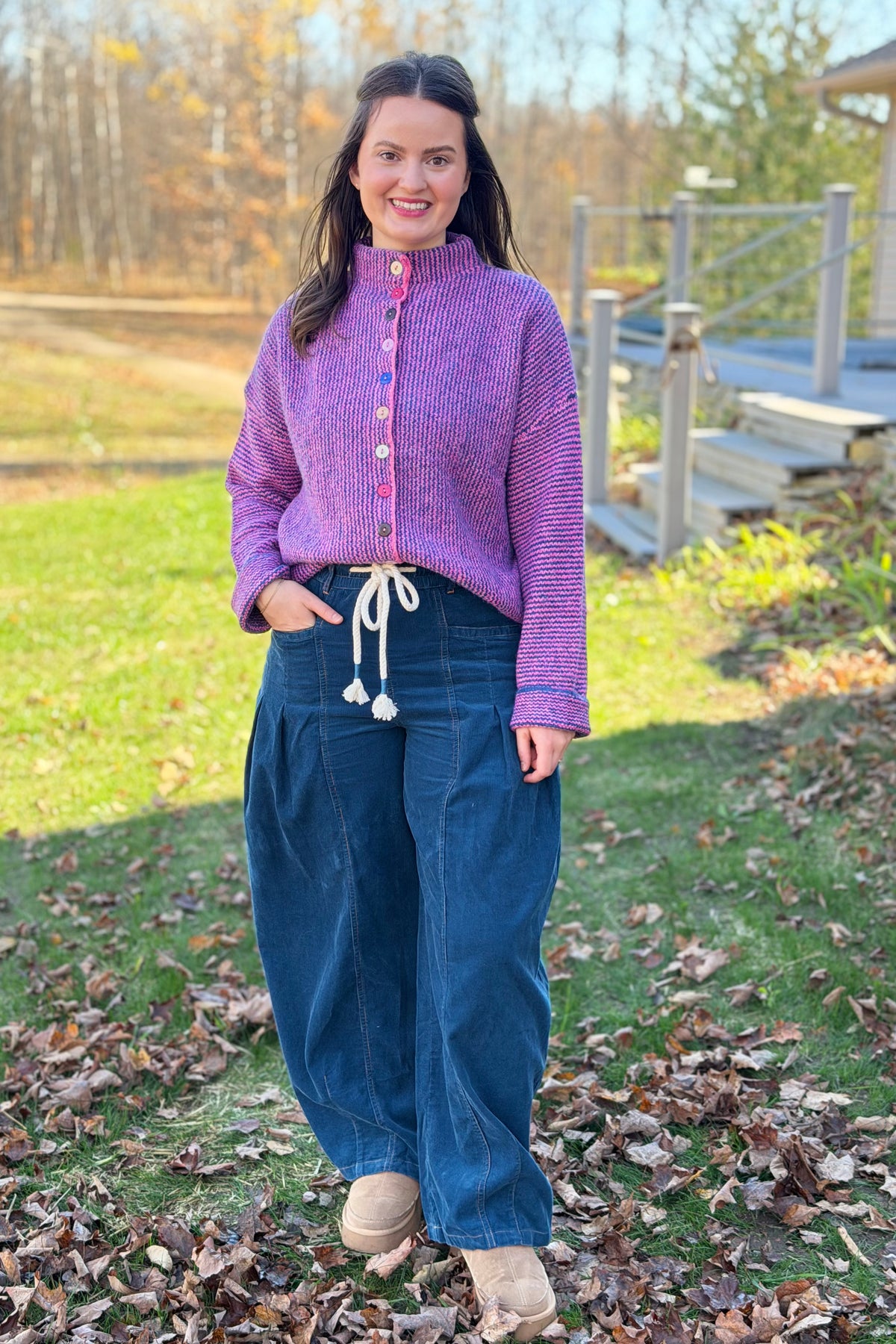 Washed Corduroy Pleated Barrel Pants - Teal