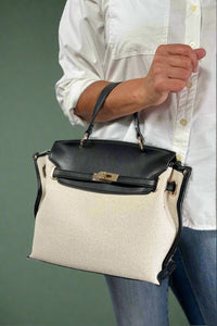 Yoana Straw Satchel & Crossbody Bag - Ivory Black