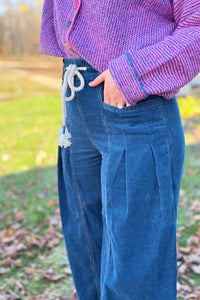 Washed Corduroy Pleated Barrel Pants - Teal