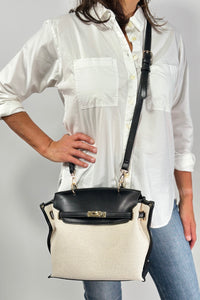 Yoana Straw Satchel & Crossbody Bag - Ivory Black