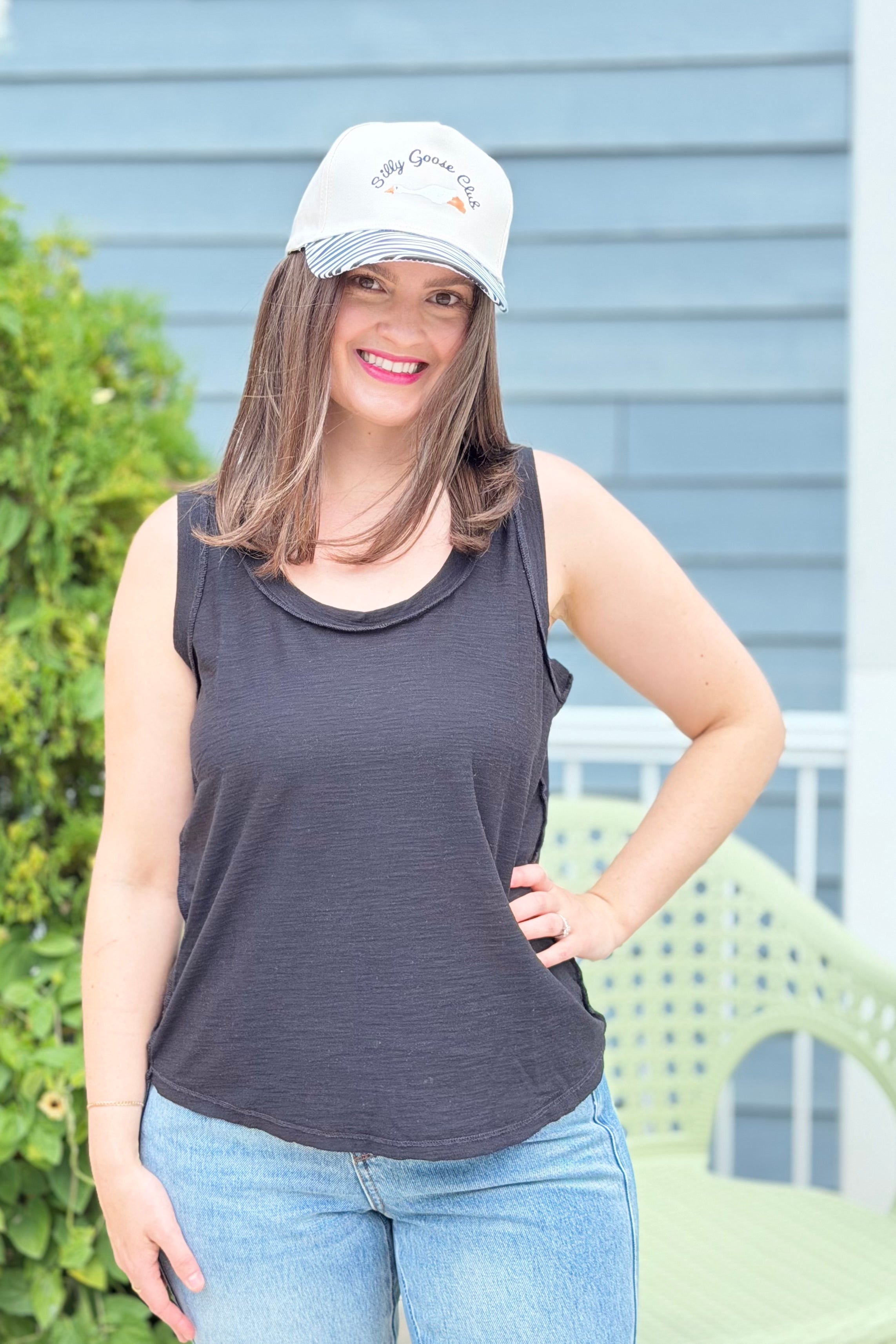 Raw Edge Detail Tank Top - Black