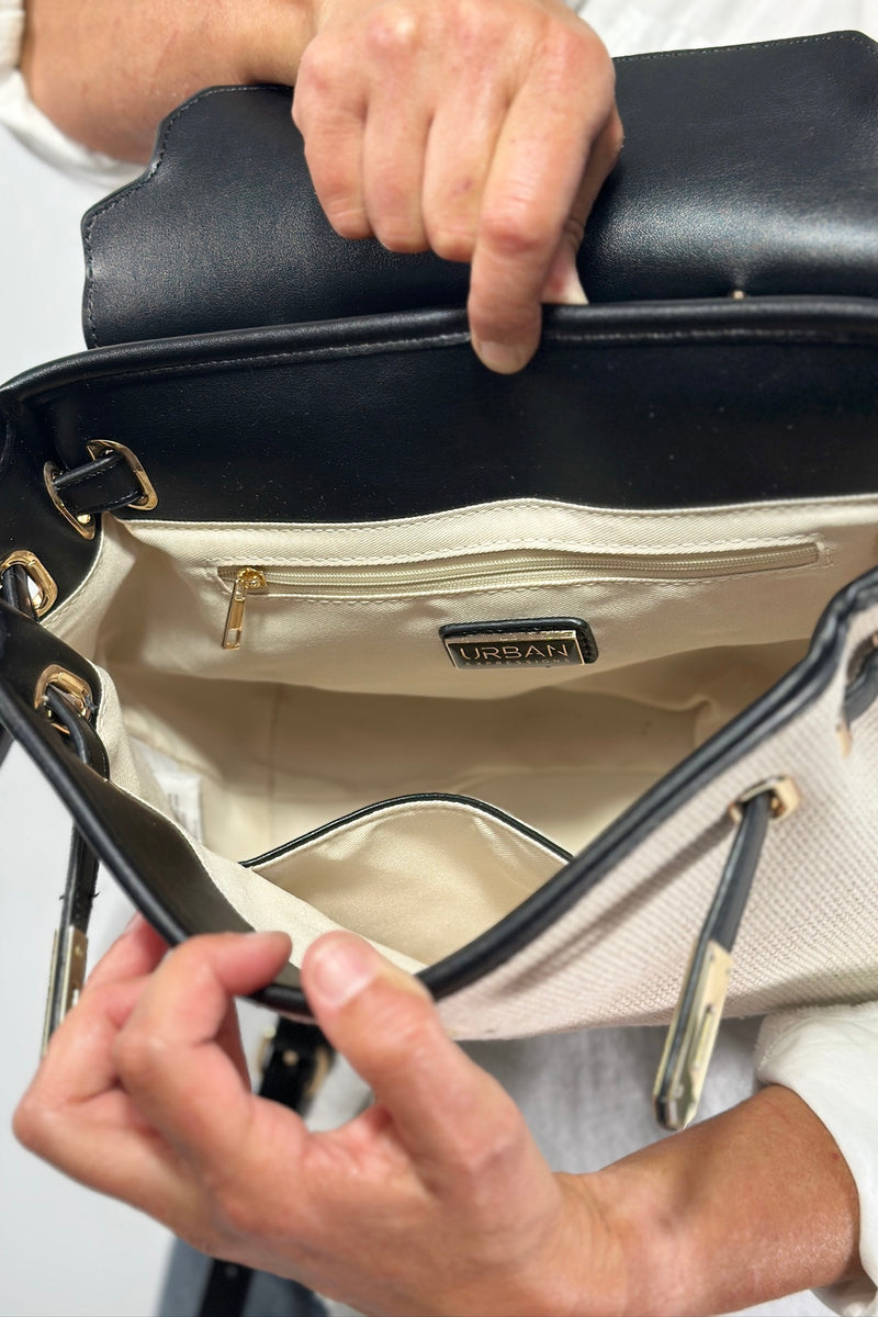 Yoana Straw Satchel & Crossbody Bag - Ivory Black