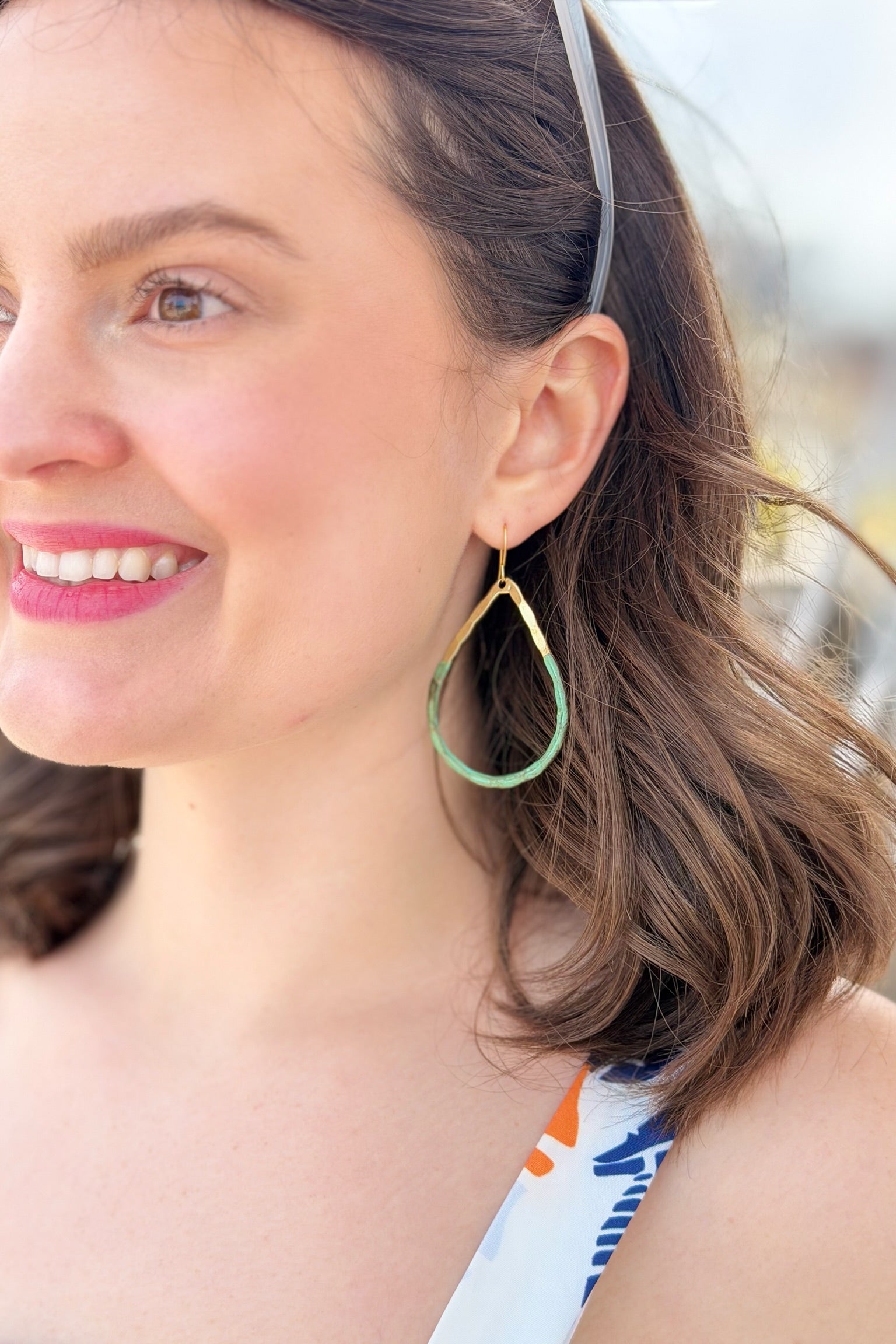 Green & Gold Patina Drop Earrings