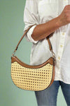 Daisy Half-Moon Rattan Crossbody - Natural