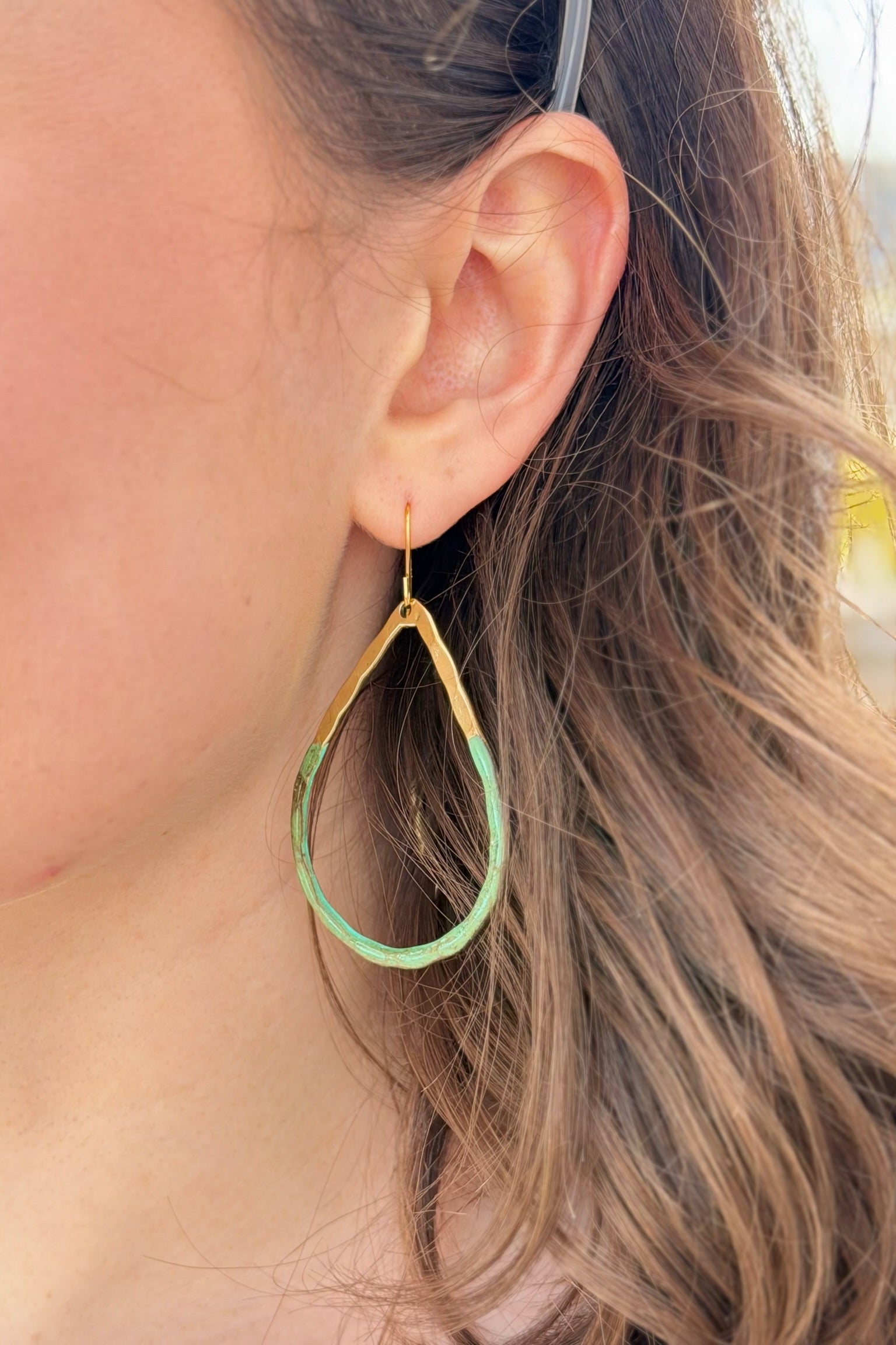 Green & Gold Patina Drop Earrings