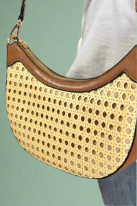 Daisy Half-Moon Rattan Crossbody - Natural