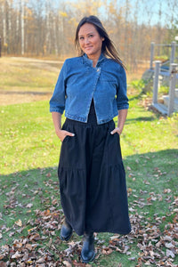 Flared Pants With Smocked Waist - Black