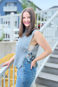 Side Tie Sweater Vest - Grey