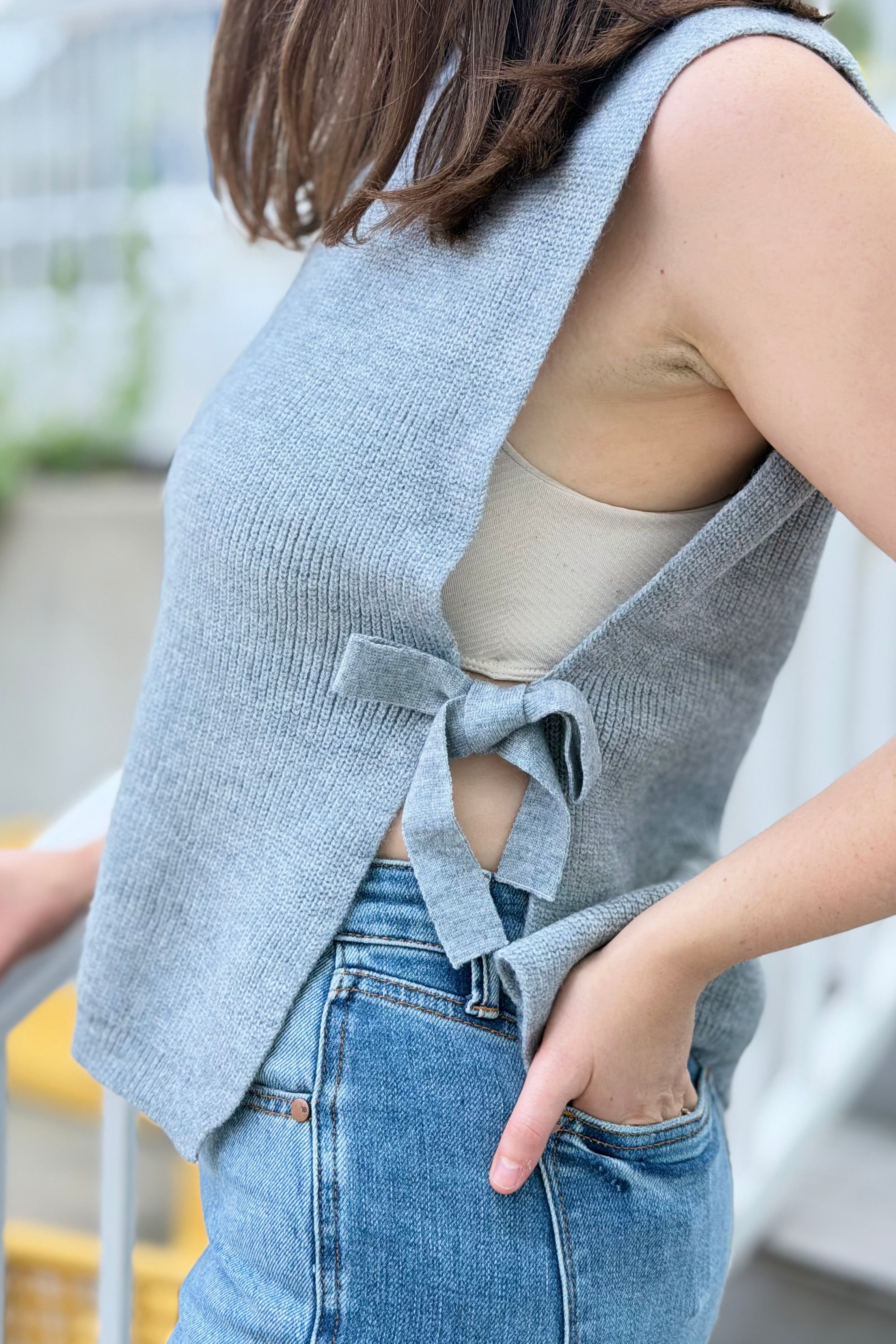 Side Tie Sweater Vest - Grey