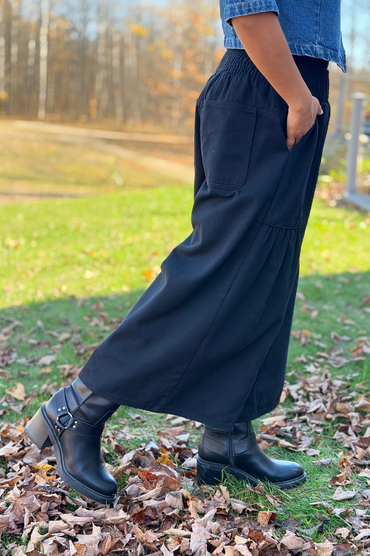 Flared Pants With Smocked Waist - Black