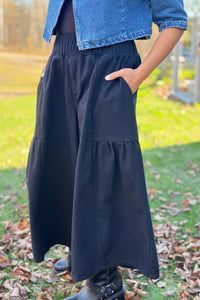 Flared Pants With Smocked Waist - Black