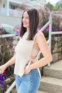 Side Tie Sweater Vest - Sand