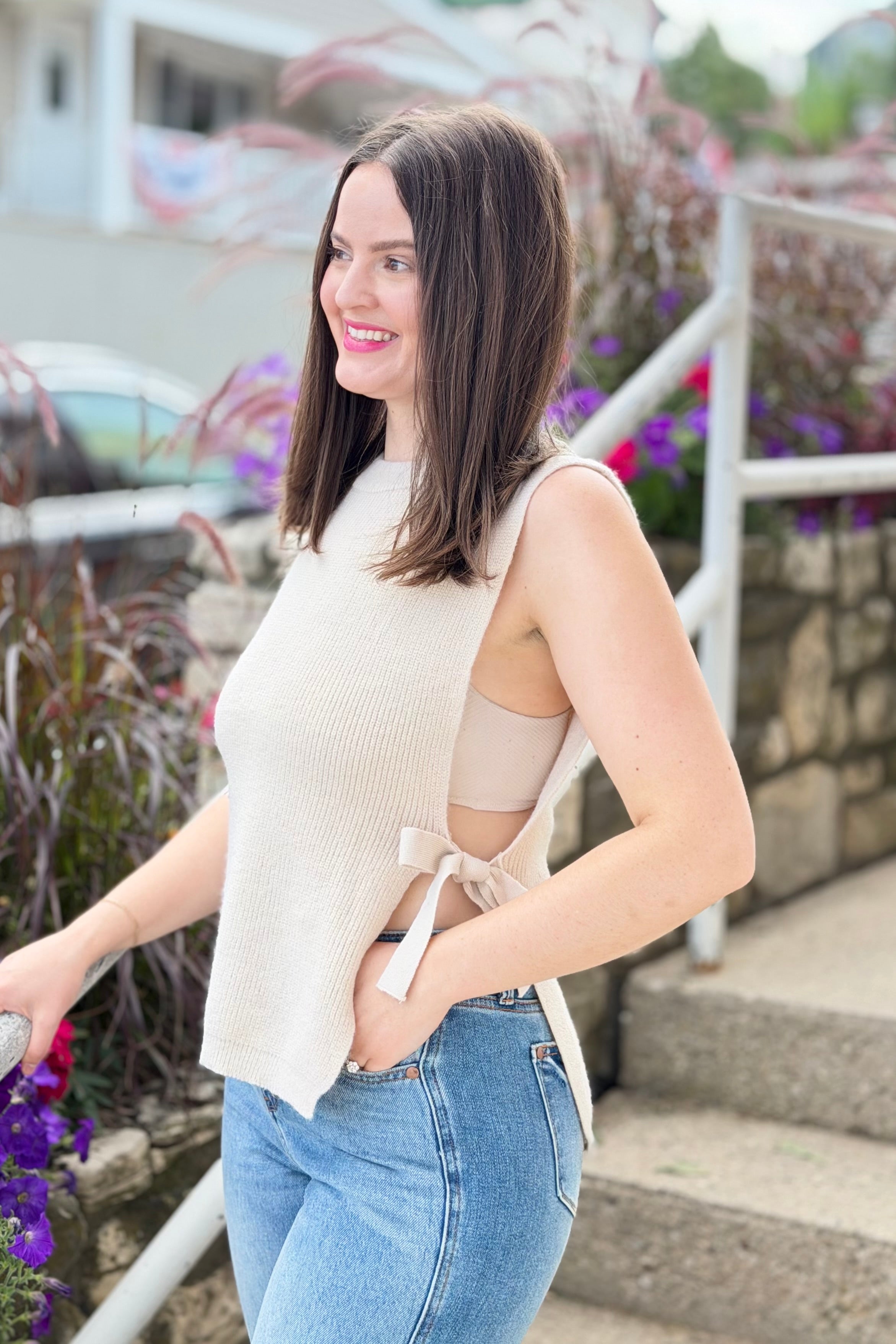 Side Tie Sweater Vest - Sand