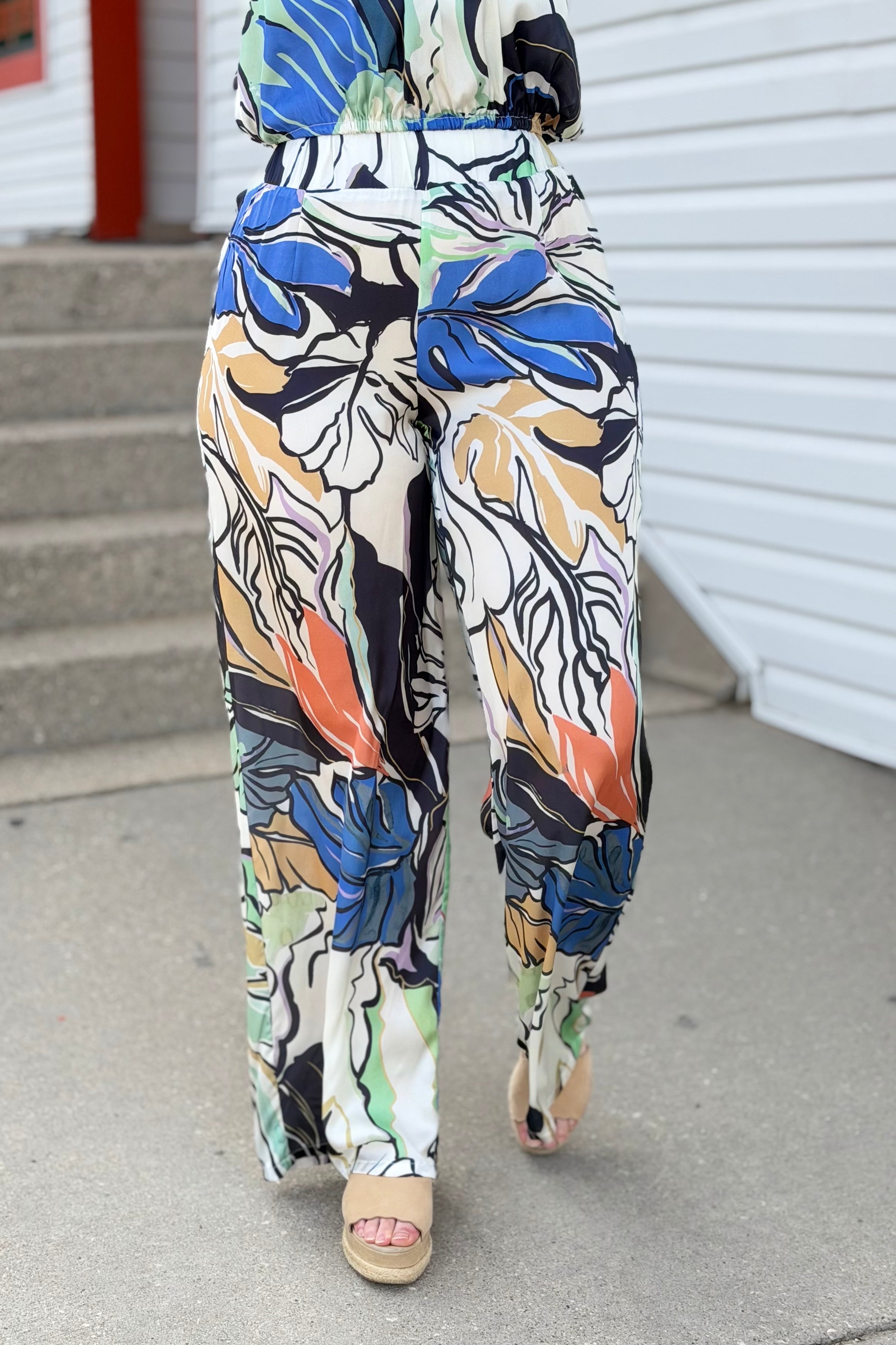 Palazzo Pants - Blue Botanical