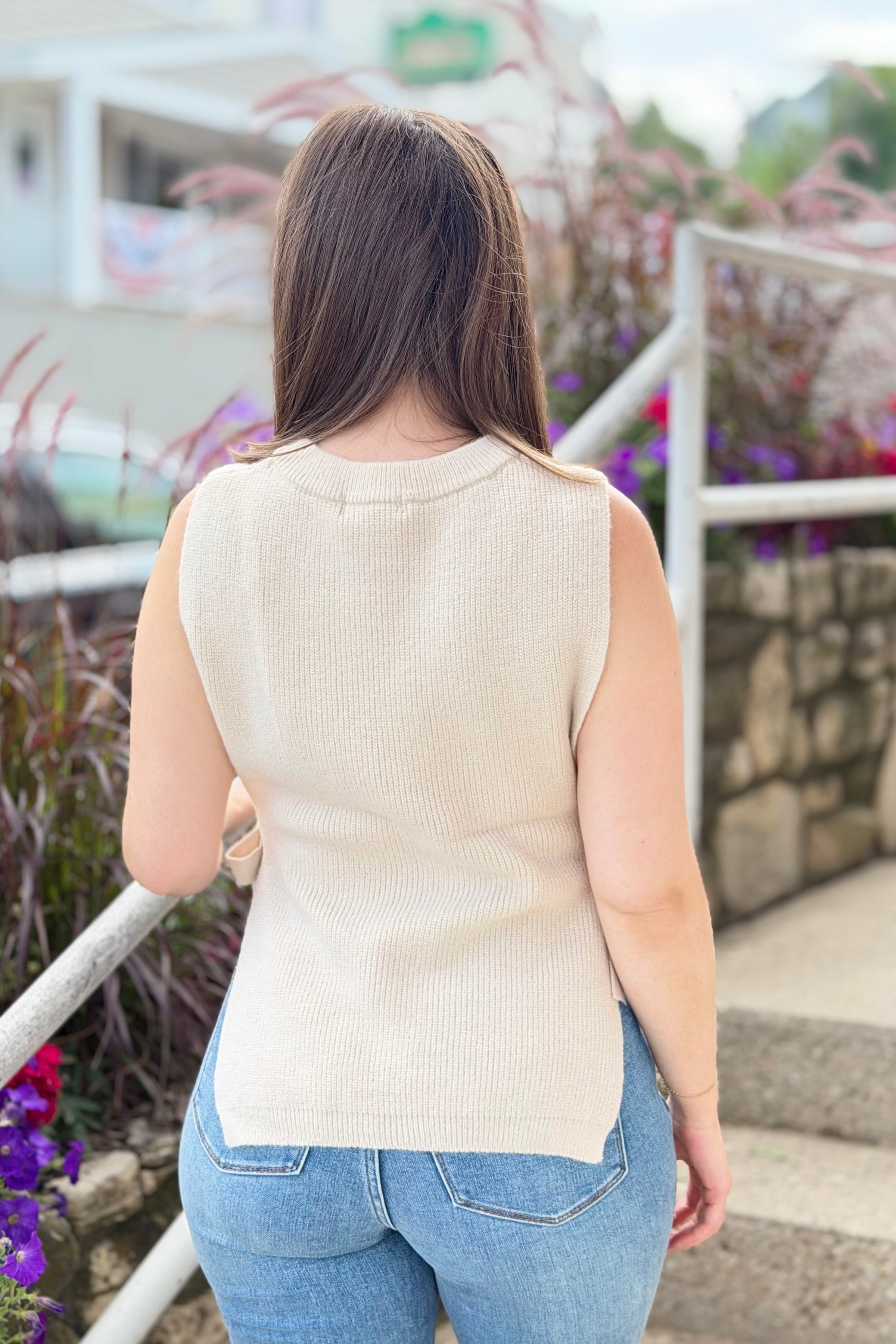 Side Tie Sweater Vest - Sand
