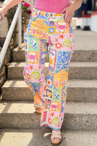 Patchwork Wide Leg Pants - Multi