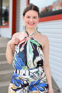 Halter Top - Blue Botanical