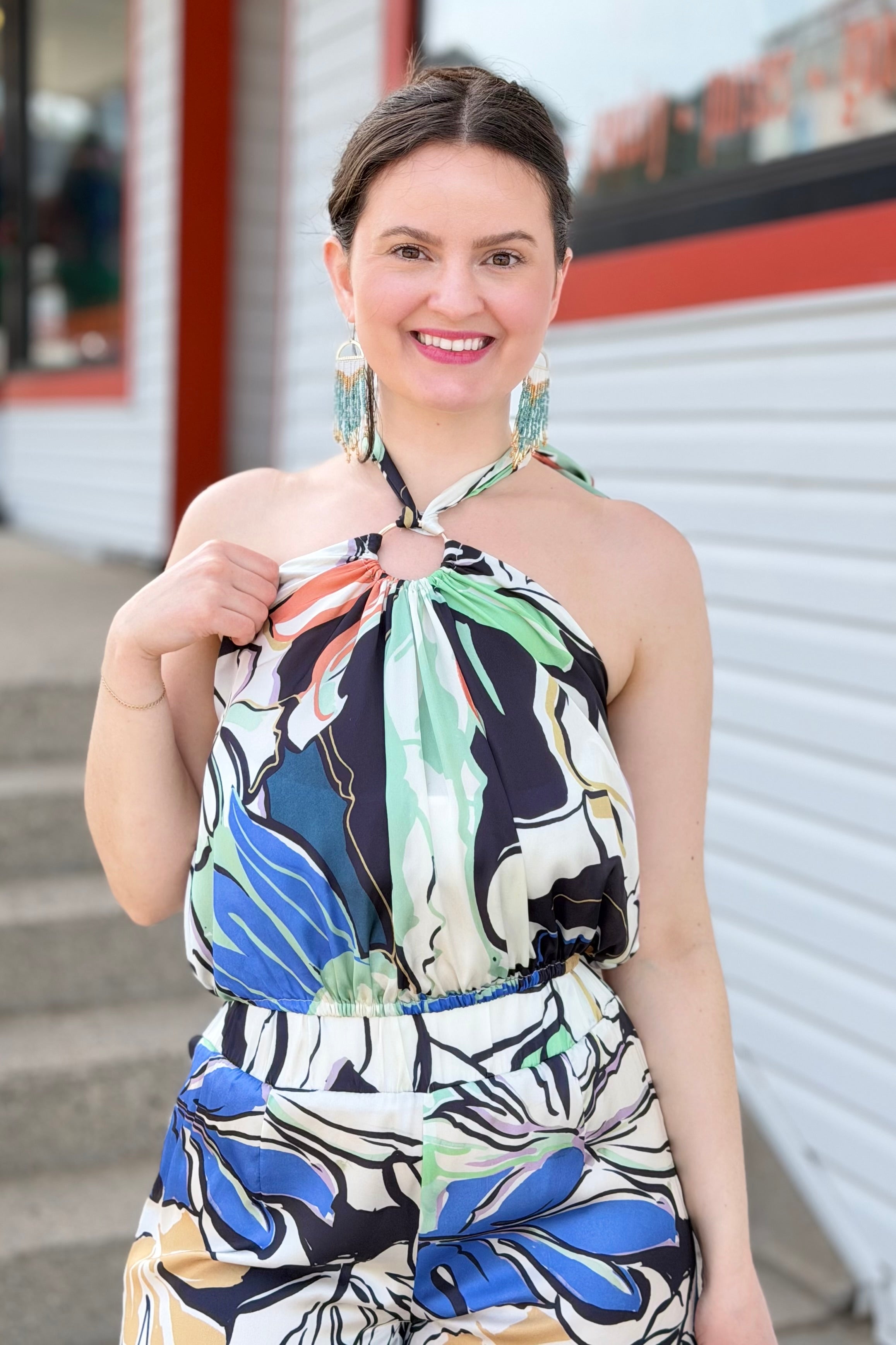 Halter Top - Blue Botanical