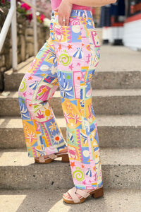 Patchwork Wide Leg Pants - Multi