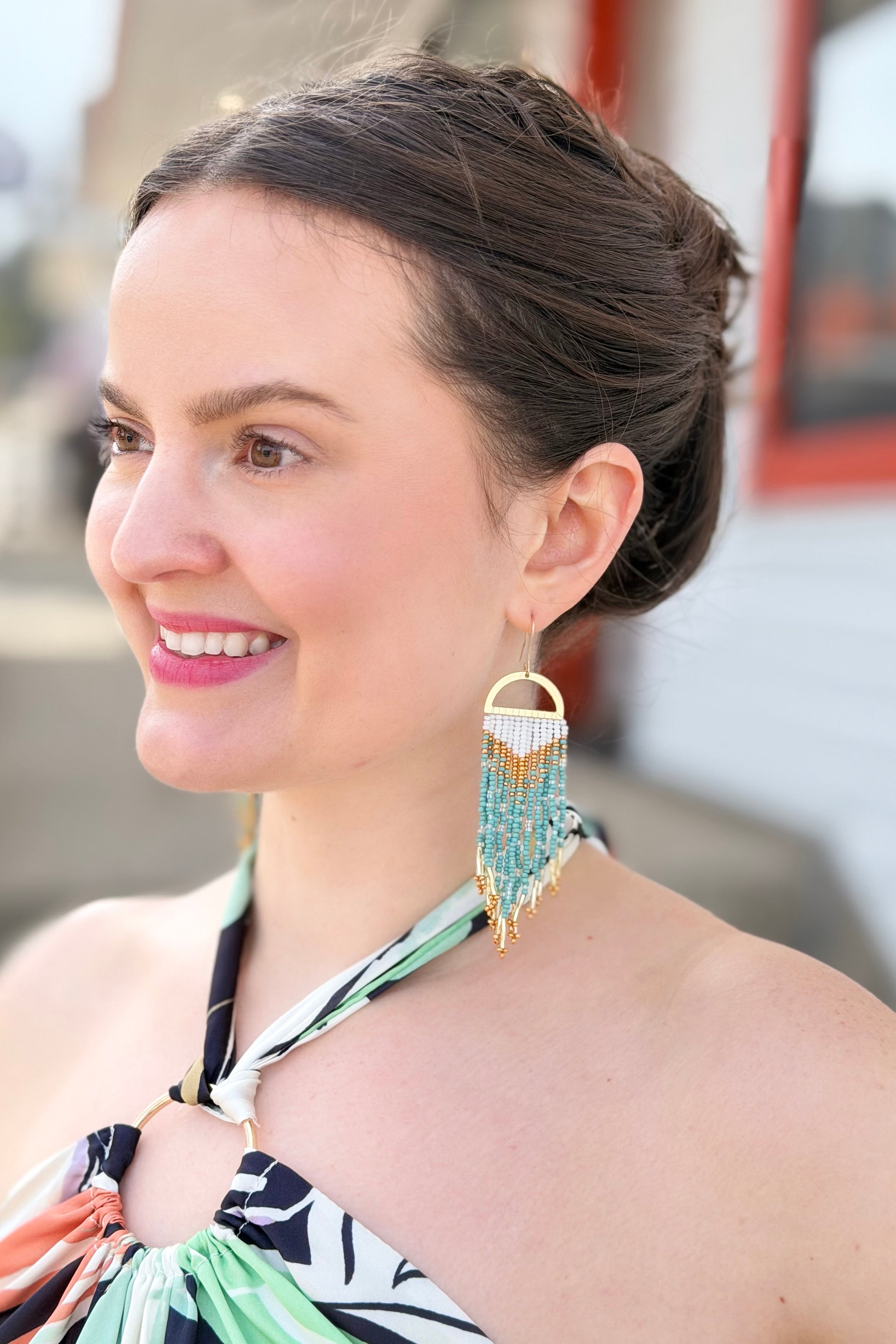 Gold Mint Beaded Earrings