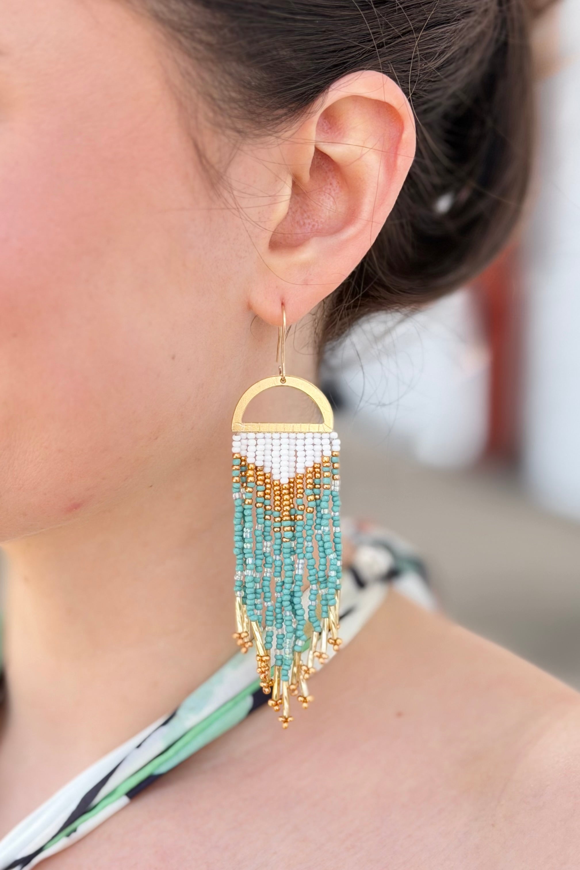Gold Mint Beaded Earrings