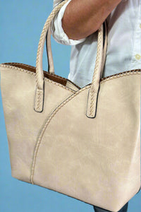 Stitch Detail Shoulder & Tote Set Bag - Beige
