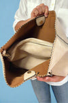 Stitch Detail Shoulder & Tote Set Bag - Beige