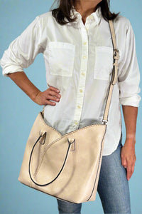 Stitch Detail Shoulder & Tote Set Bag - Beige
