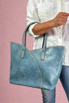 Stitch Detail Shoulder & Tote Set Bag - Blue